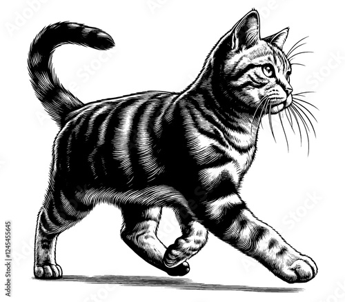 Beautiful cat in full-body, vector sketch, SVG, isolated on white background	