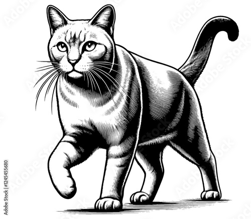 Beautiful cat in full-body, vector sketch, SVG, isolated on white background	