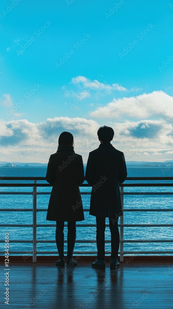 Fototapeta premium Silhouette Couple Cruise Ocean View