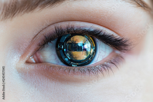 Woman's eye with mechanical lens photo