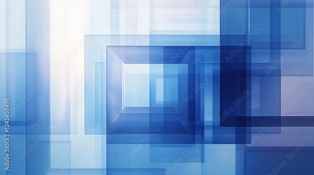 Abstract Blue Squares Gently Receding into Soft Light. AI Generated Abstract Blue Squares Gently Receding into Soft Light. AI Generated