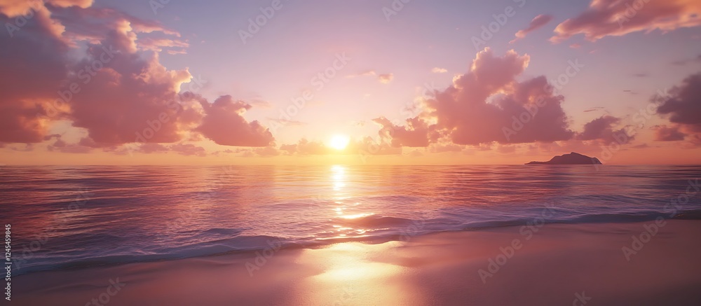 Obraz premium Tranquil Ocean Sunset with Gentle Waves and Colorful Clouds Reflecting on the Water
