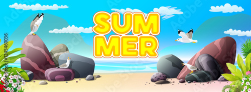 vector nature landscape background. Cartoon summer clip art. Hand drown design.