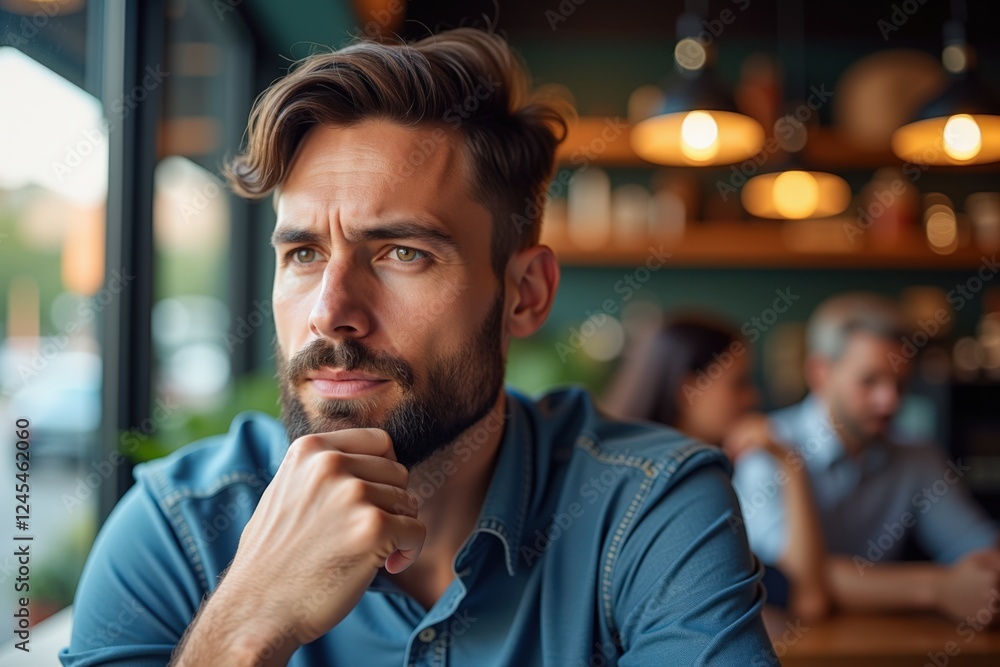 A Thoughtful Man Reflecting on Life in a Cozy Coffee Shop Setting with a Warm Atmosphere and Soft Lighting A Thoughtful Man Reflecting on Life in a Cozy Coffee Shop Setting with a Warm Atmosphere and Soft Lighting