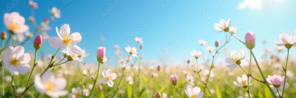 Almond flowers swaying freely in a field with clear blue sky, fields, flowers, spring Almond flowers swaying freely in a field with clear blue sky, fields, flowers, spring