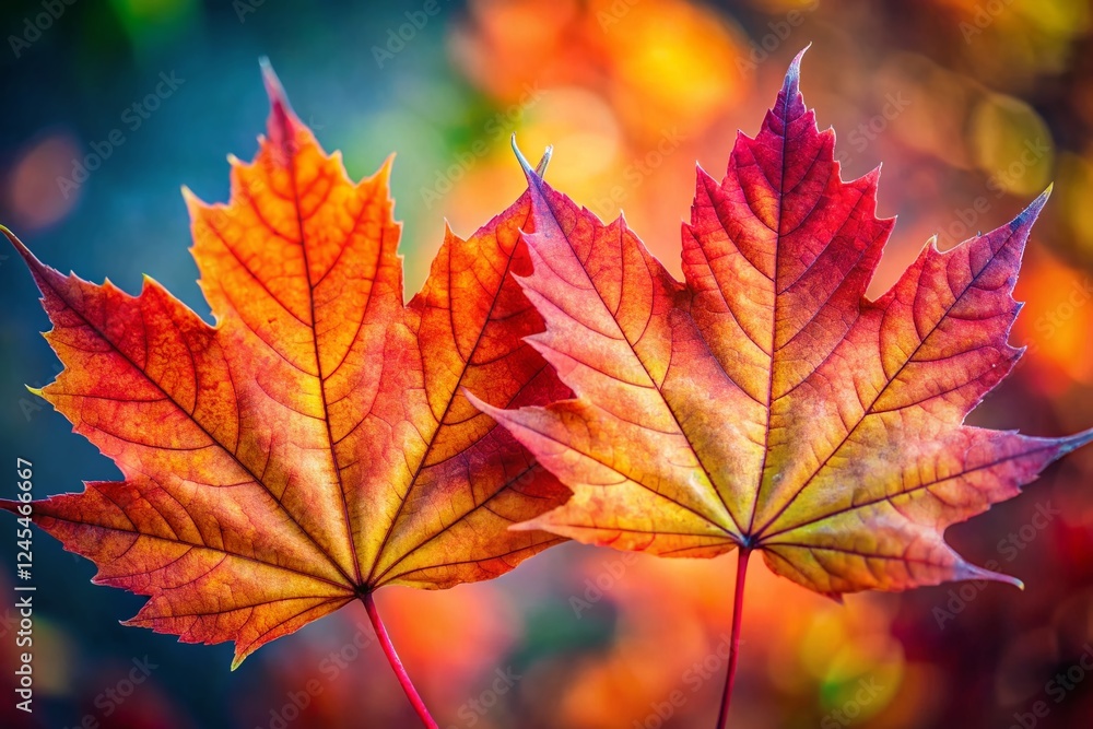 Close-up of Two Maple Leaves, Autumn Foliage, Nature Detail, Vibrant Colors, Fall Leaves Close-up of Two Maple Leaves, Autumn Foliage, Nature Detail, Vibrant Colors, Fall Leaves