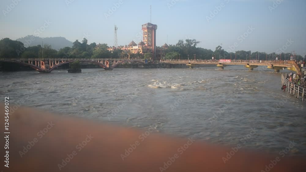 Ganga as seen at Har Ki Paudi in Haridwar, Uttarakhand, India. River Ganga is believed to be the holiest river for Hindus, Haridwar Valley on the Ganges river, India Ganga as seen at Har Ki Paudi in Haridwar, Uttarakhand, India. River Ganga is believed to be the holiest river for Hindus, Haridwar Valley on the Ganges river, India