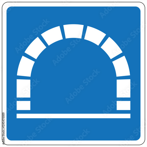Tunnel road sign indicating an underground passageway on a vibrant blue background, providing clear guidance for drivers