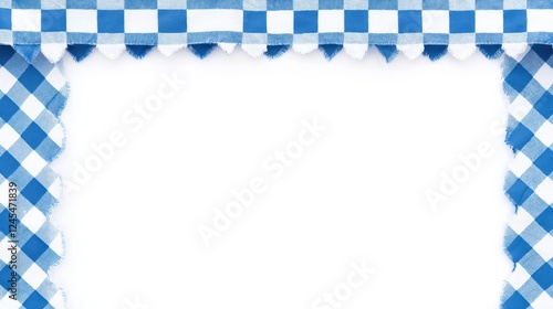 Beautiful blue and white checkered pattern border isolated on a white background with copy space for text