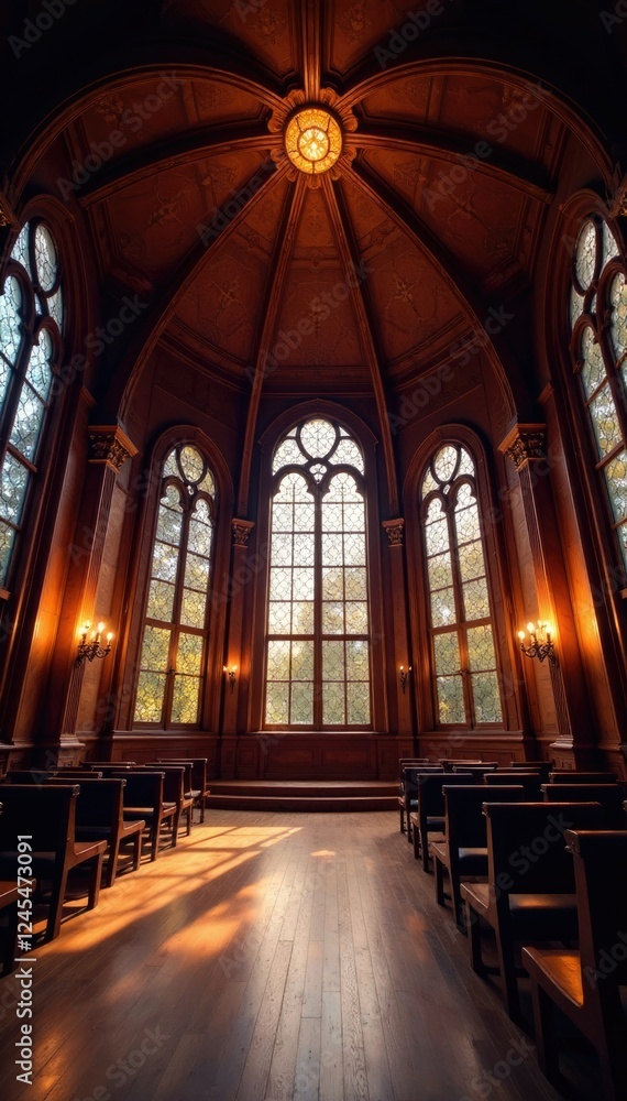 Obraz premium The Great Hall's ceiling glows softly under starlight, wood, ceiling