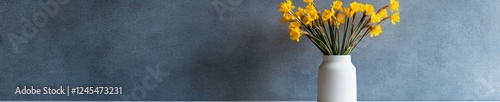 Wallpaper Mural Nordic Minimalist Home Decor Yellow Daffodils in Ceramic Vase on Soft Gray - Seasonal Interior Styling and Fresh Beginnings for Modern Living Spaces Torontodigital.ca