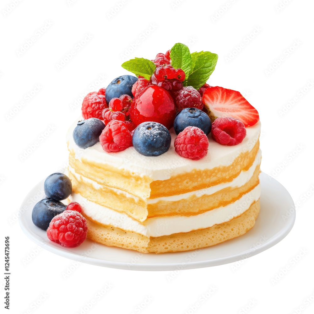 Mixed berries crepe cake isolate on white background PNG. Mixed berries crepe cake isolate on white background PNG.