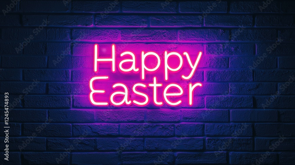 Glowing Neon Easter Sign concept. Neon sign saying Glowing Neon Easter Sign concept. Neon sign saying