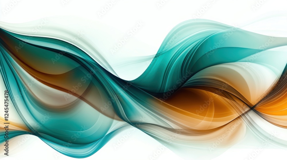 Fototapeta premium This mesmerizing abstract art piece features smooth flowing waves of turquoise and brown, evoking feelings of tranquility, fluidity, and harmony in design.