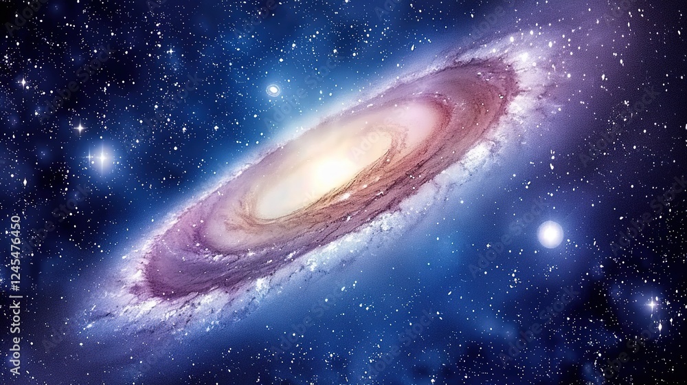 Obraz premium A breathtaking cosmic spiral galaxy adorned with glowing stars and magnificent nebulae in the vast expanse of deep space. The celestial beauty showcases the wonders of the universe, with the spiral 