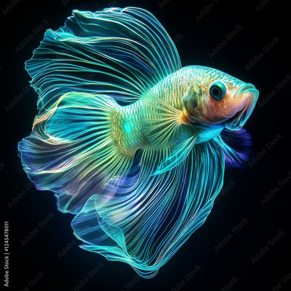 Fototapeta premium A vibrant, ethereal depiction of a fish with flowing fins in luminous colors.