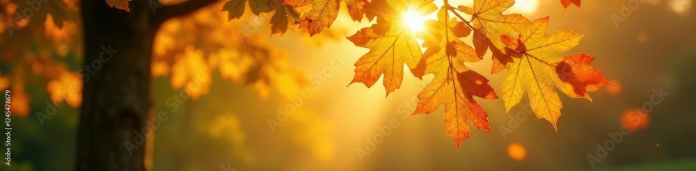 Gentle autumn breeze blows through oak leaves, nature, tree Gentle autumn breeze blows through oak leaves, nature, tree