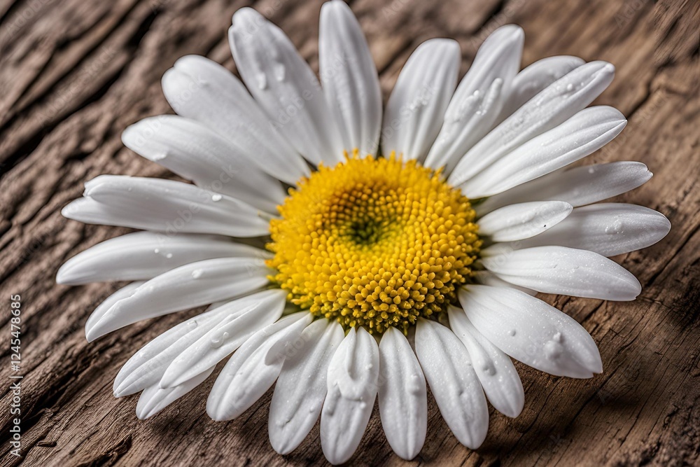 Obraz premium Fresh spring daisy flower on rustic wood. 