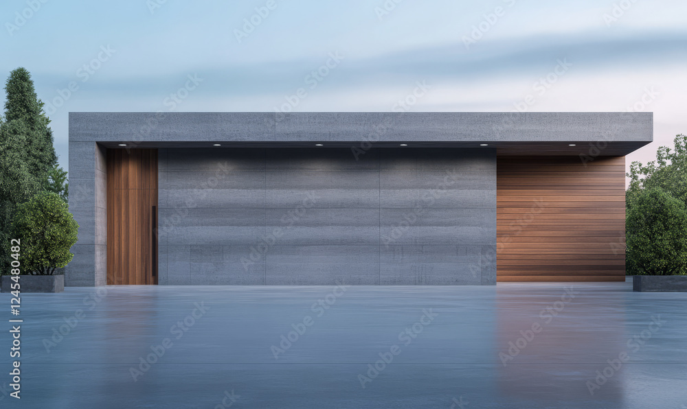 Modern architectural design featuring a minimalist building exterior in a serene environment Modern architectural design featuring a minimalist building exterior in a serene environment