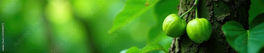 Dark green Litchi leaves and branches on a tree trunk, green, leaves Dark green Litchi leaves and branches on a tree trunk, green, leaves