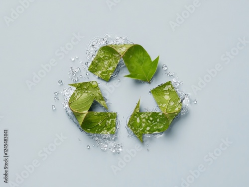 Eco-Chic Visual Art Leafy Water Droplets Recycling Motif on Textured Surface - Sustainable Content for Environmental Brands and Green Marketing Campaigns photo