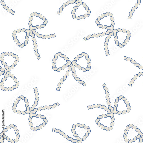 Bows from anchor rope - cute sea vector seamless pattern. Mooring rope background wallpaper. 