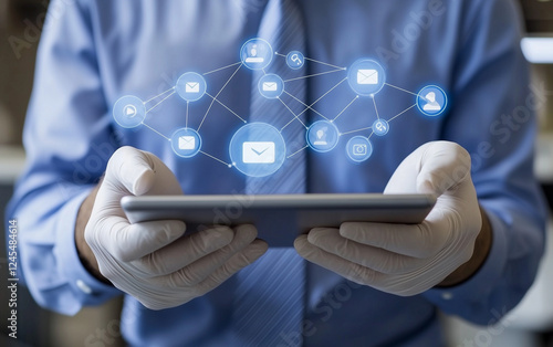 businessman touching virtual screen