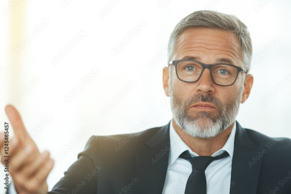 A man in a suit and glasses is looking at the camera with a serious expression A man in a suit and glasses is looking at the camera with a serious expression
