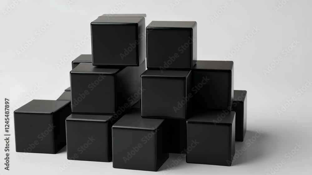 Dynamic black cubes stacked in geometric organization and transformation Dynamic black cubes stacked in geometric organization and transformation