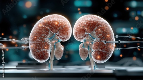 rendering of the intricate and complex structure of human kidneys surrounded by a glowing ethereal effect that highlights the vital role these organs play in the body s health and function photo