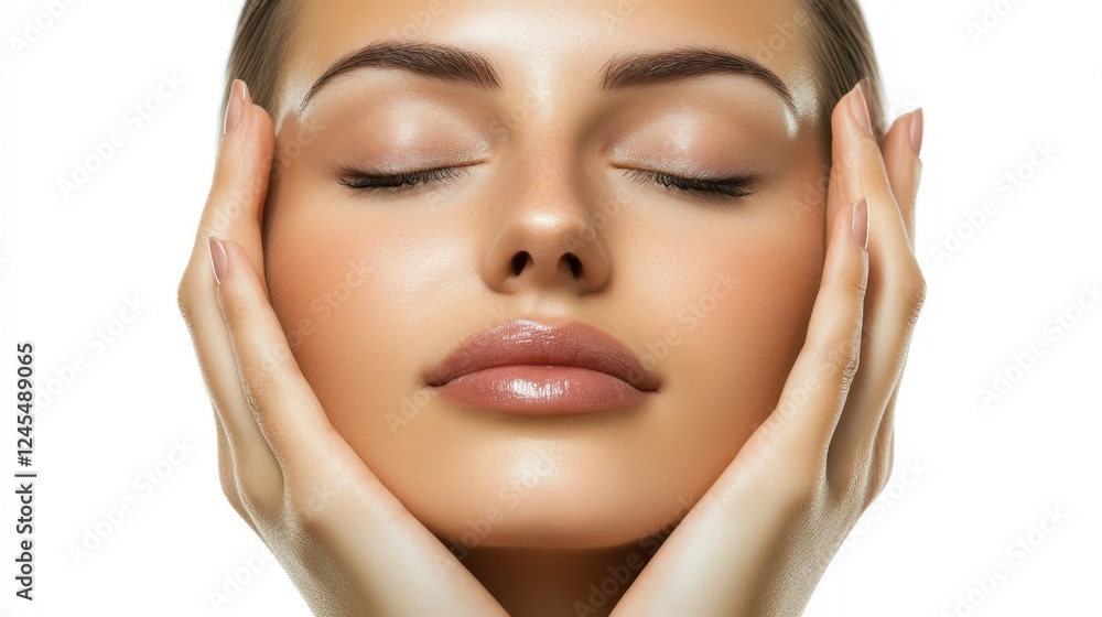 Portrait of young beautiful woman with perfect smooth skin isolated over white background. Tenderness and sensuality. Concept of natural beauty, plastic surgery, cosmetology, cosmetics, skin care Portrait of young beautiful woman with perfect smooth skin isolated over white background. Tenderness and sensuality. Concept of natural beauty, plastic surgery, cosmetology, cosmetics, skin care