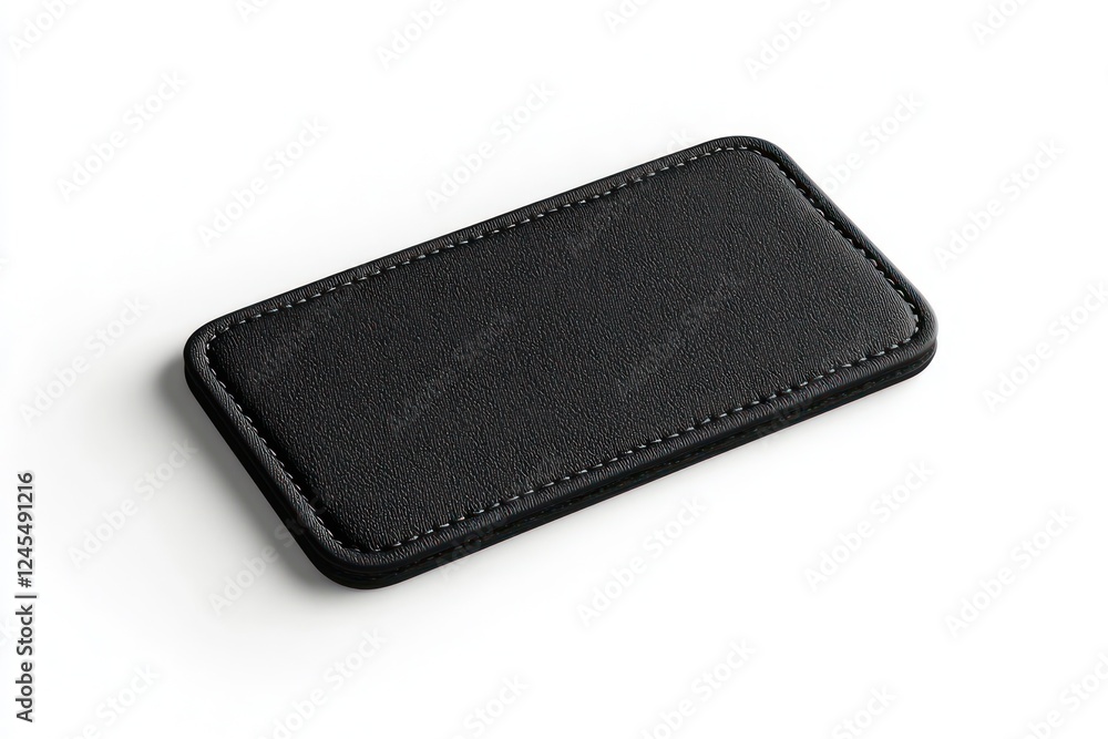High-quality black rectangular patch with neatly stitched edges on a simple white background. High-quality black rectangular patch with neatly stitched edges on a simple white background.