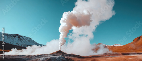 Icelandic geothermal vents with steam rising from the earth photo