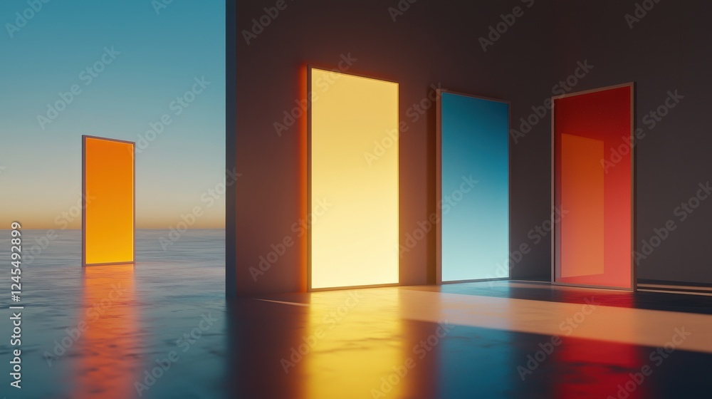Softly lit rooms showcasing blank frames for personal expression. Softly lit rooms showcasing blank frames for personal expression.