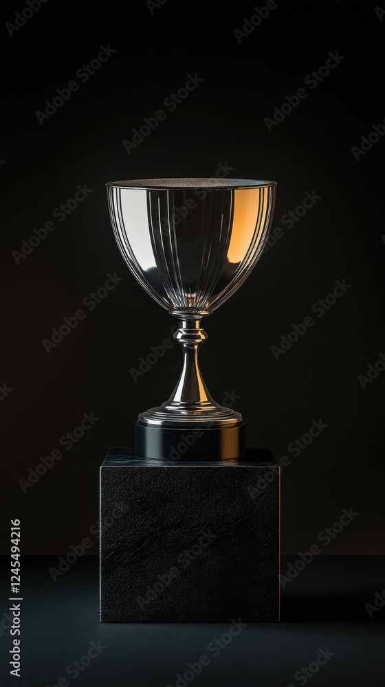 Elegant Silver Trophy on Black Marble Base Elegant Silver Trophy on Black Marble Base