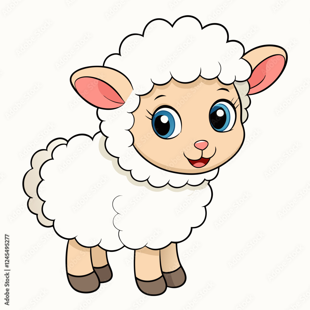 Fluffy Cute Smiling Baby Lamb and Playful Rabbit Vector: Adorable Design Fluffy Cute Smiling Baby Lamb and Playful Rabbit Vector: Adorable Design