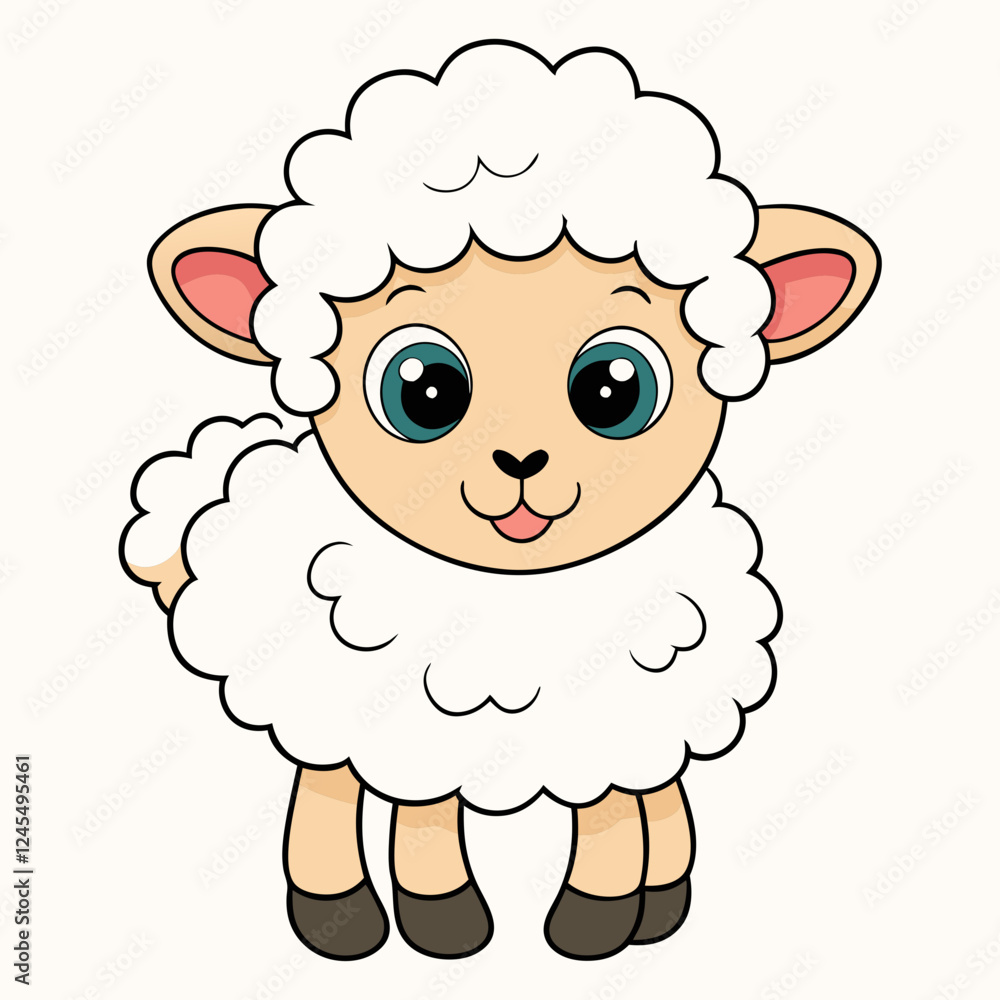 Fluffy Cute Smiling Baby Lamb and Playful Rabbit Vector: Adorable Design Fluffy Cute Smiling Baby Lamb and Playful Rabbit Vector: Adorable Design