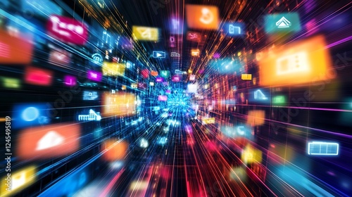 Digital Data Stream: A Visual Representation of the Speed and Volume of Information in the Modern Digital Age