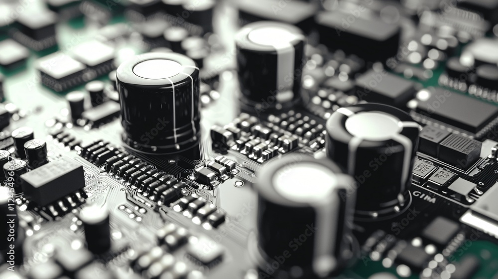 Circuit board close-up, tech components, intricate design, industrial background, tech website use Circuit board close-up, tech components, intricate design, industrial background, tech website use
