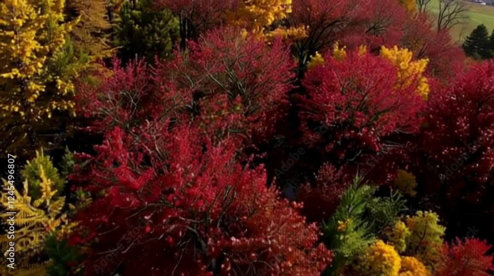 Aerial view of a mountain covered in vibrant fall colors Aerial view of a mountain covered in vibrant fall colors