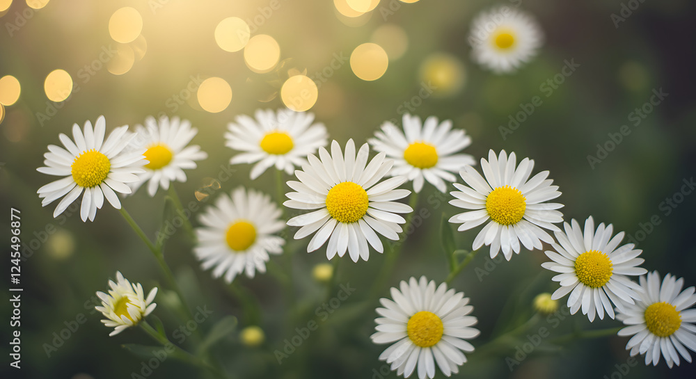 Fototapeta premium Enchanting Field of Daisies Basking in Golden Sunlight A Breathtaking Nature Photography