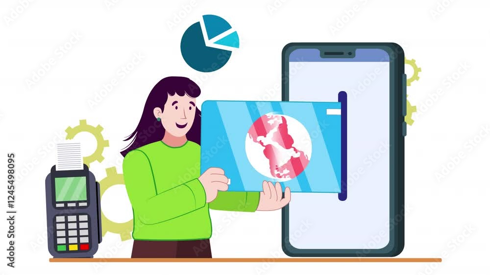 Visualize online payments through flat-style design animation. Simplified characters and smooth transitions capture the process of making digital transactions in a sleek, modern design. Visualize online payments through flat-style design animation. Simplified characters and smooth transitions capture the process of making digital transactions in a sleek, modern design.