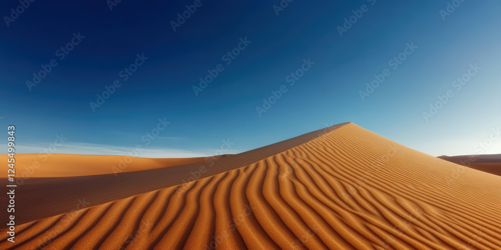 Naklejka premium Majestic Sand Dunes Under Clear Blue Sky Capturing Tranquility and Natural Beauty