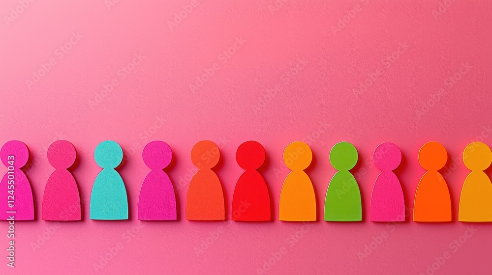 Colorful people figures in a row on pink background, diversity concept, website banner Colorful people figures in a row on pink background, diversity concept, website banner