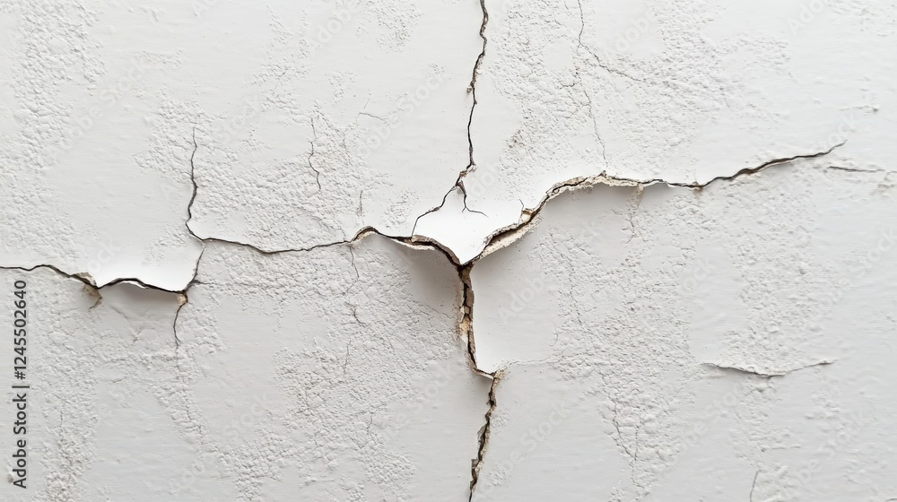 Obraz premium Cracked White Surface with Visible Damage and Texture Detailing,White empty surface with cracks. Cracked white wall. Crack on white surface. Texture of wall with cracks