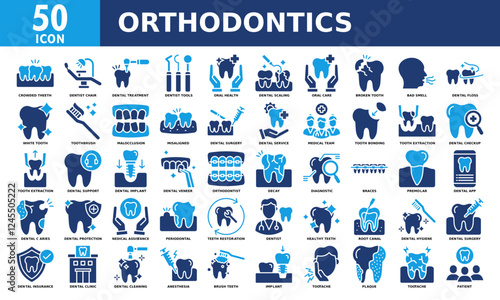 Orthodontics icon set collection. Simple color fill vector.