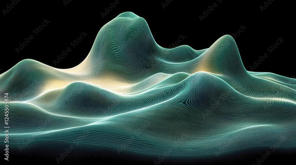 Obraz premium Abstract Green and Yellow Landscape: Digital Art, Nature-Inspired Background Texture, Modern Design, Smooth Curves, Flowing Lines, Energy, Motion