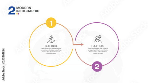 Infographic process design with icons and 2 options or steps.