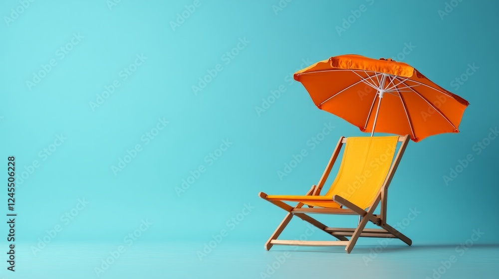 A modern, ergonomic beach chair with a solid-color umbrella, isolated setting A modern, ergonomic beach chair with a solid-color umbrella, isolated setting