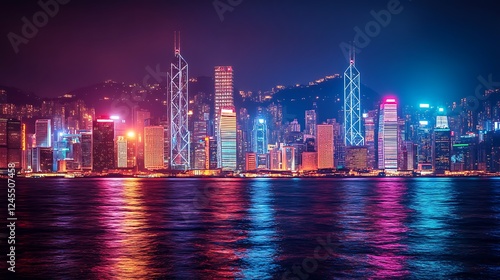 Wallpaper Mural glowing city skyline at night with urban lights picture Torontodigital.ca